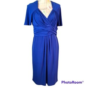 Donna Ricco New York Short Flutter Sleeves Ruched Dress Size 12 Blue V-neckline